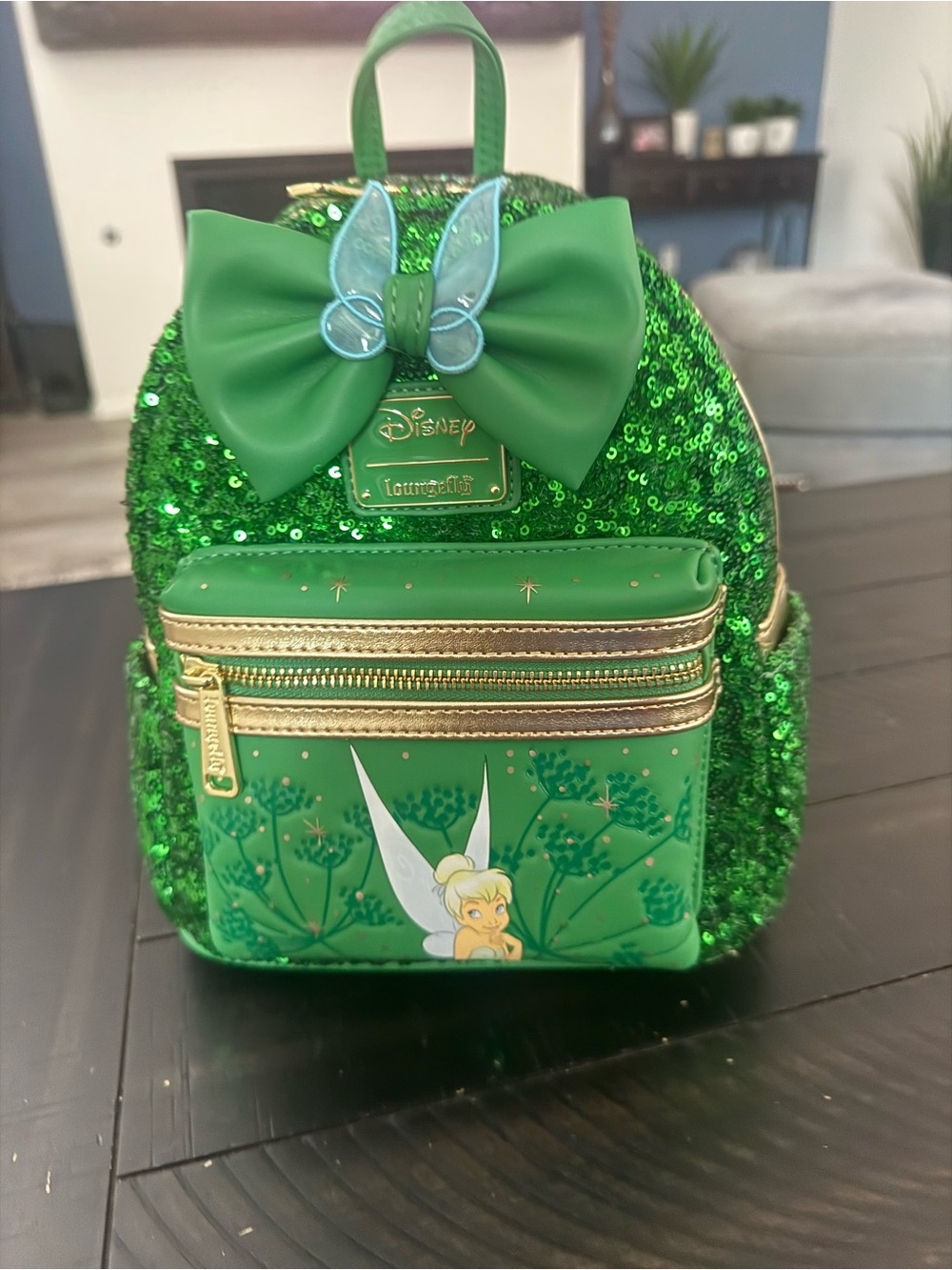 NWT Disney Tinker Bell Green Sequin Loungefly Backpack